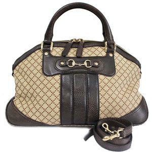 Gucci Diamante Handbag Beige Dark Brown Canvas Leather